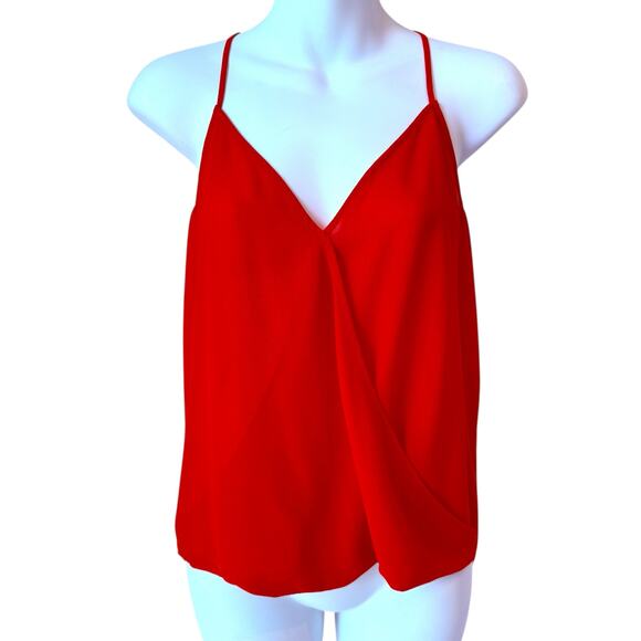 Red Crossover Front Camisole Size Small Sleeveless Sheer Blouse Fairy Romantic - Picture 1 of 11